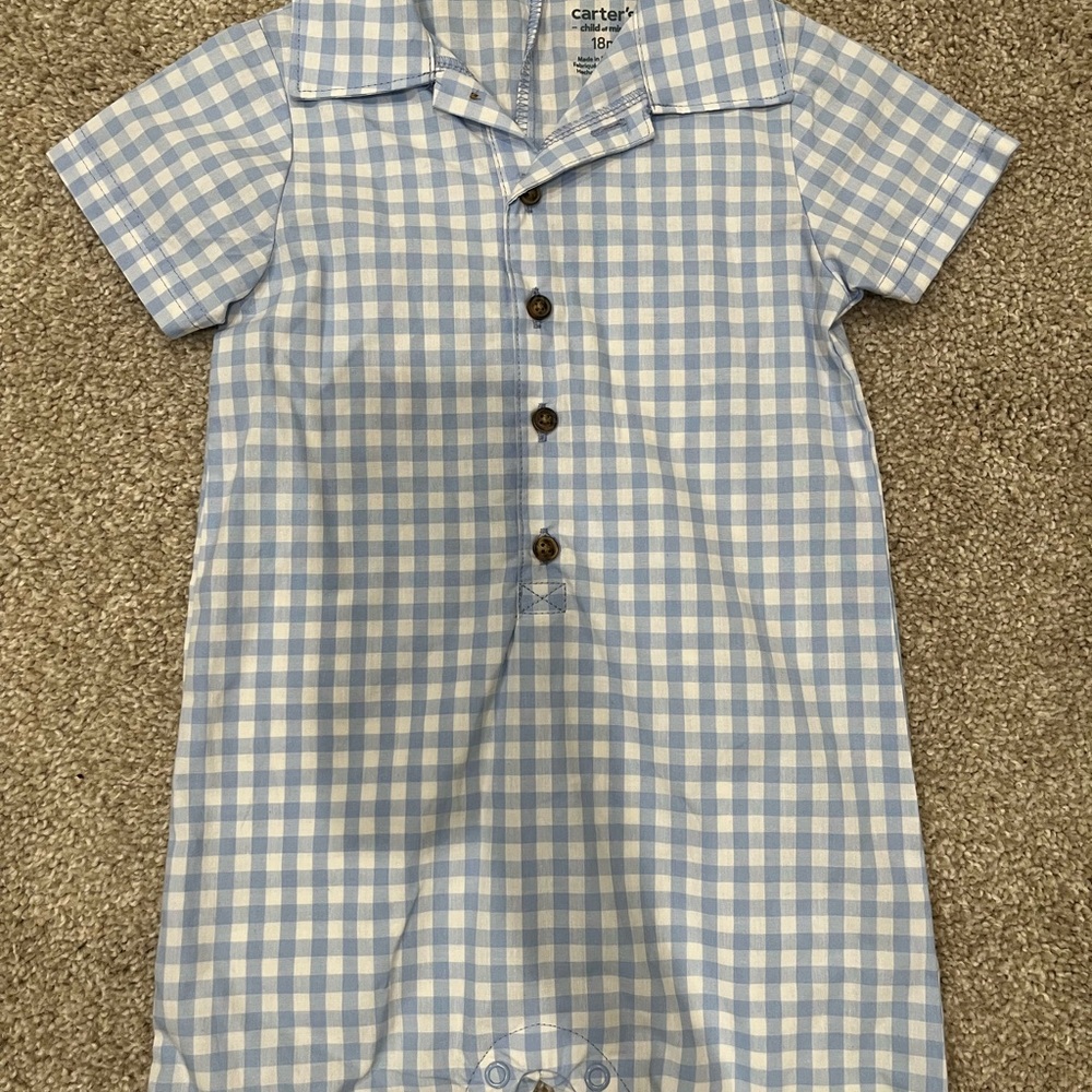 Carter's Light Blue Checkered Baby Romper